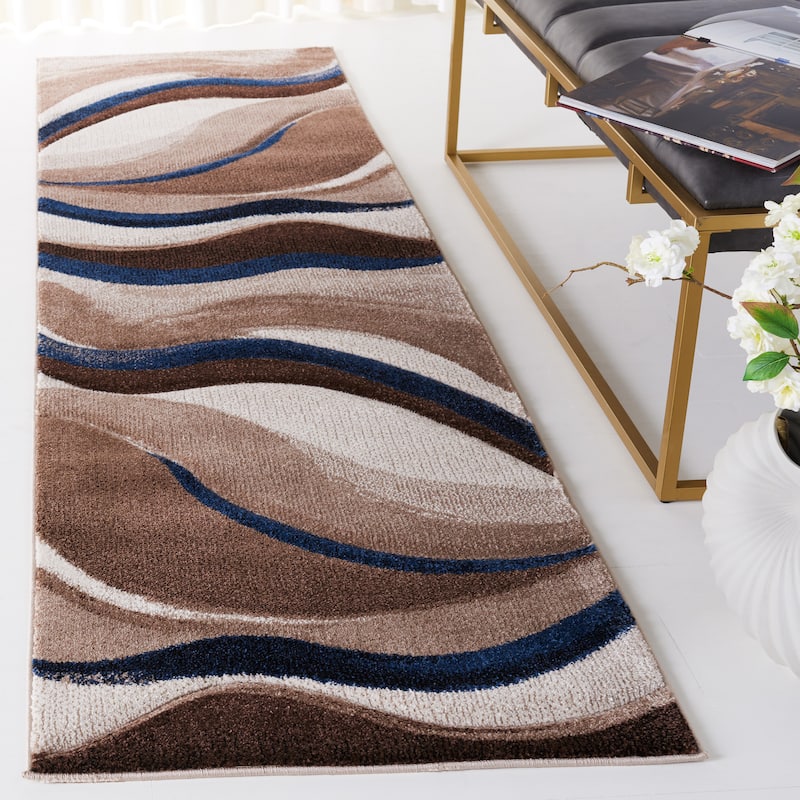 SAFAVIEH Hollywood Deep Mid-Century Modern Abstract Rug - 2'3" x 14' Runner - Beige/Blue - Runner