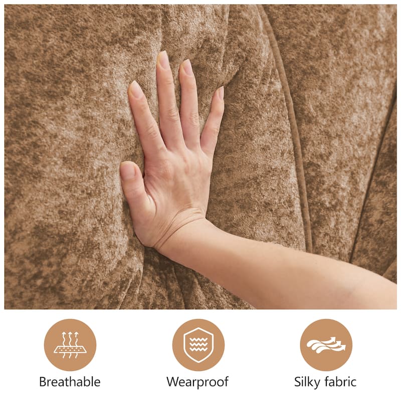 Anmytek Camel Velvet Tufted 2 Seater Cloud Sofa with Anti Slip Design and High Density Sponge for Living Room