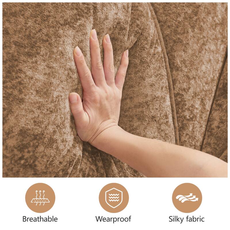 L-shaped Soft Velvet Fabric, Boneless Sofa, Tufted Design, Ergonomic Design Bottom, 32D High Density Sponge