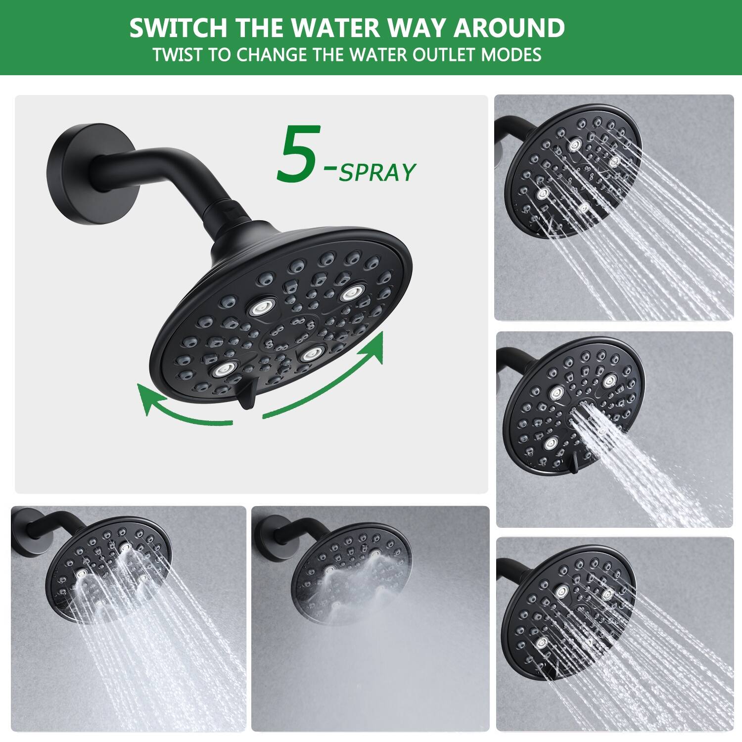 BATHLET Shower Faucet Set Matte Black Shower Trim Kit with Valve Bed