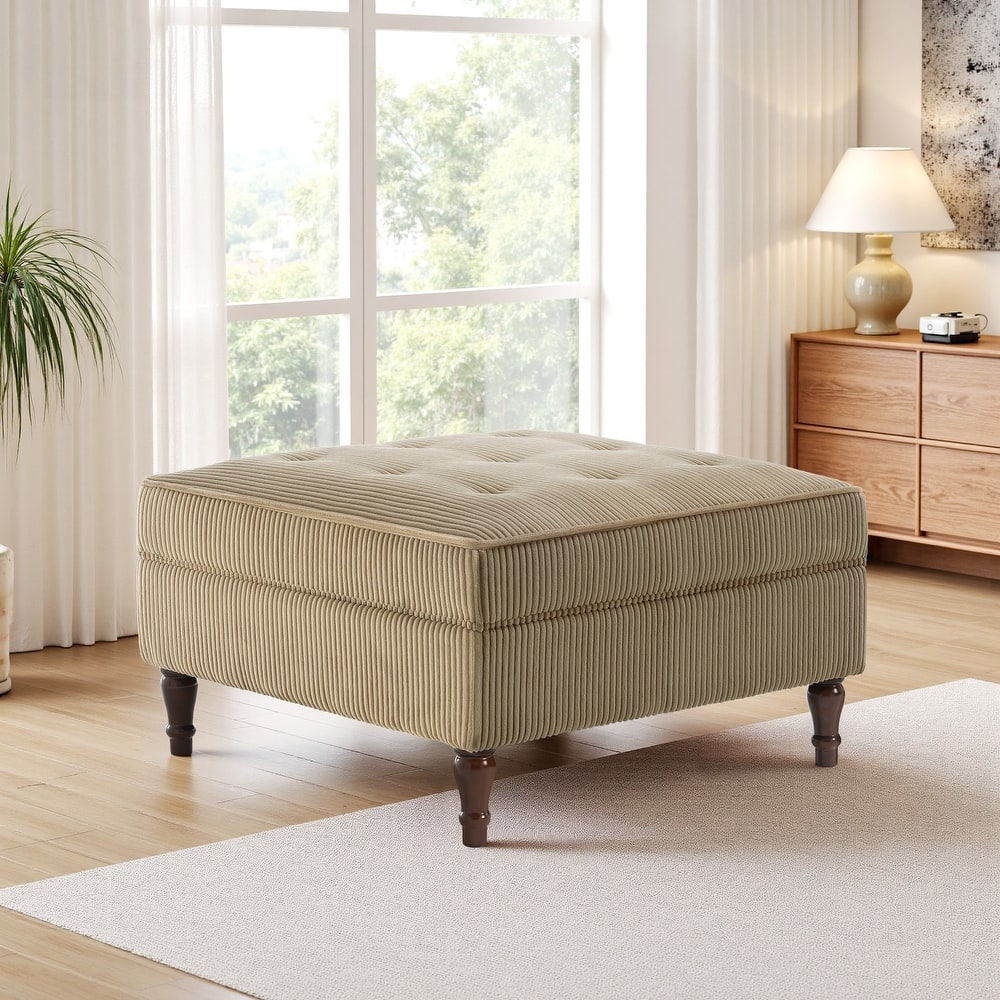 Corduroy Flip Top Dual-Use Storage Ottoman Coffee Table