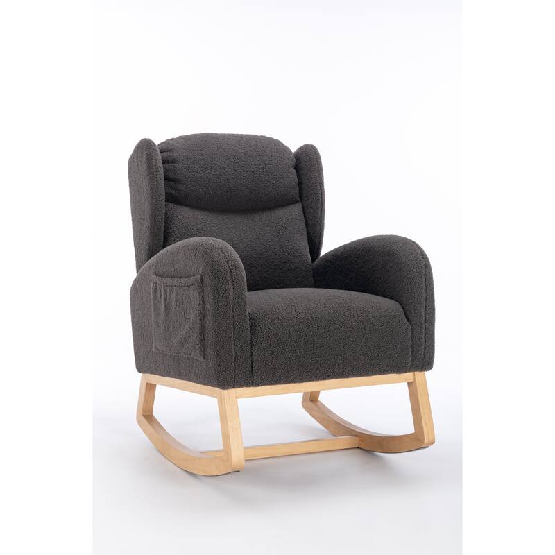 Teddy Fabric Rocking Chair with Wooden Legs and 300lb Capacity