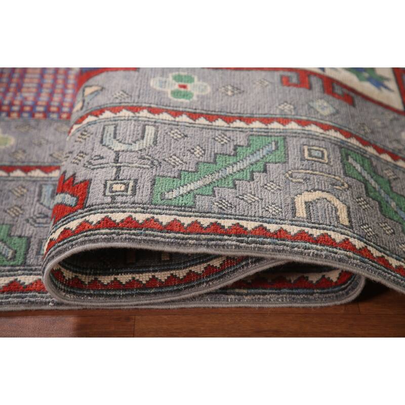 Geometric Kazak Area Rug Handmade Wool Carpet - 5'11" x 8'10"