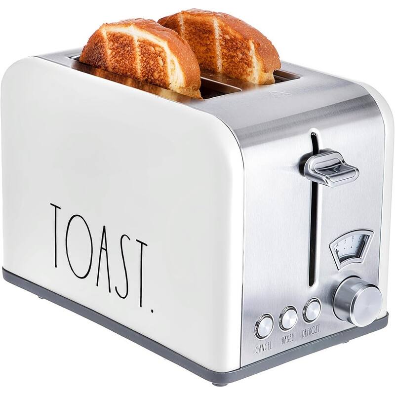 Rae Dunn Toaster, Stainless Steel 2 Slice Square Toaster, Wide Slot with 5 Browning Levels, with Bagel, Defrost - White
