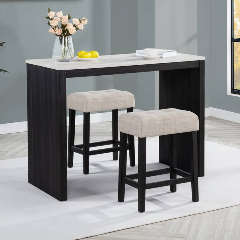 Best Master Furniture Delane 3-Piece Charcoal Faux Marble Bar Set