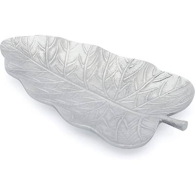 Berkware Decorative Silver Leaf Shape Candy Dish Tray