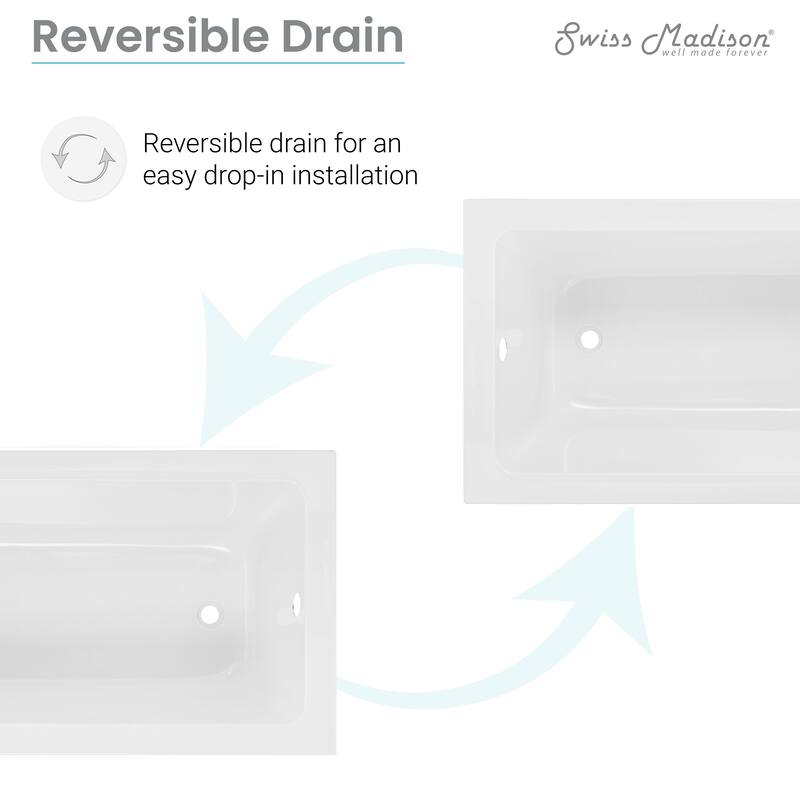 Lausanne 54" X 30" Reversible Drain Drop-In Bathtub - 30x54 Reversible