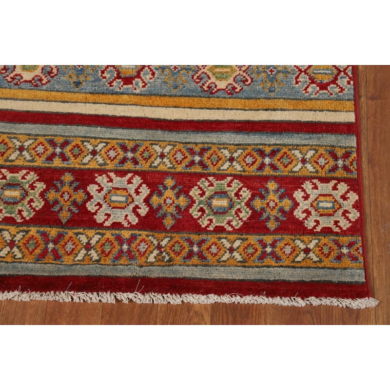 Multi-Color Geometric Kazak Foyer Rug Hand-Knotted Wool Carpet - 2'6"x 4'0"