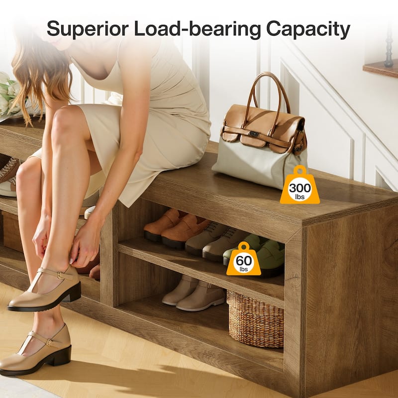55" Wood Storage Bench for Entryway, Shoe & Bedroom