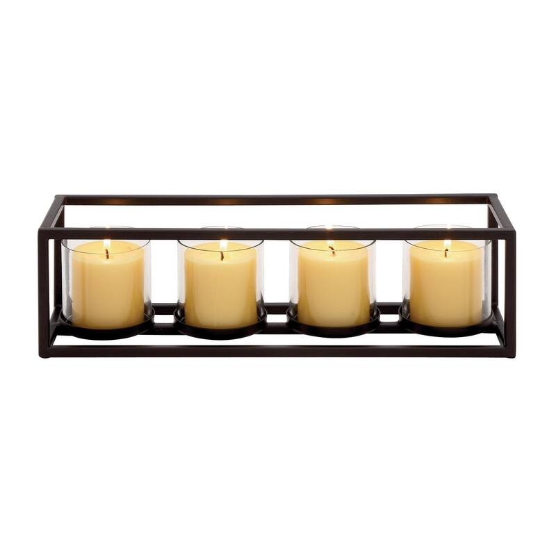 Metal 5 Glass Sleeve Candelabra - Black - Roche River Decor