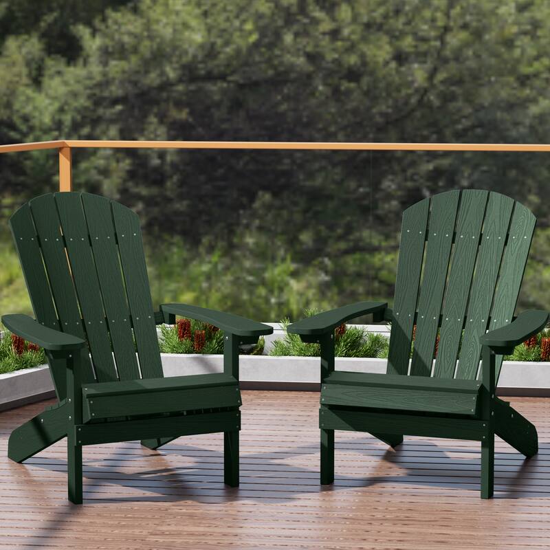 WINSOON All Weather HIPS Outdoor Plastic Adirondack Chairs Set of 2 - Green