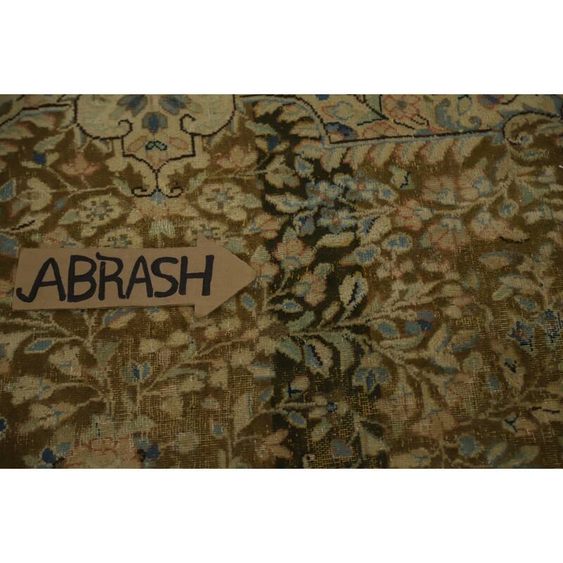 Hand Knotted Oriental 100% Wool Carpet Traditional Floral Brown Kerman Area Rug - 13' 4'' X 9' 6''