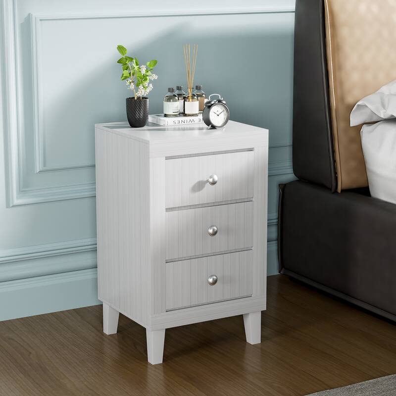 Costway Nightstand Sofa Side Coffee Table with 3 Drawer for Bedroom