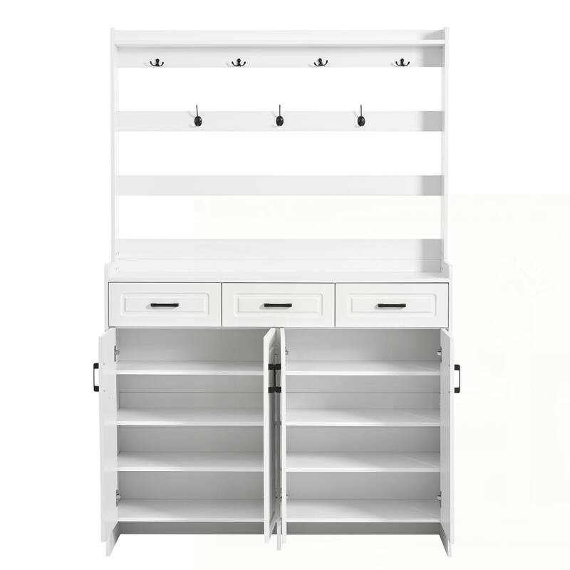 Four-Door Shoe Cabinet with Coat Rack