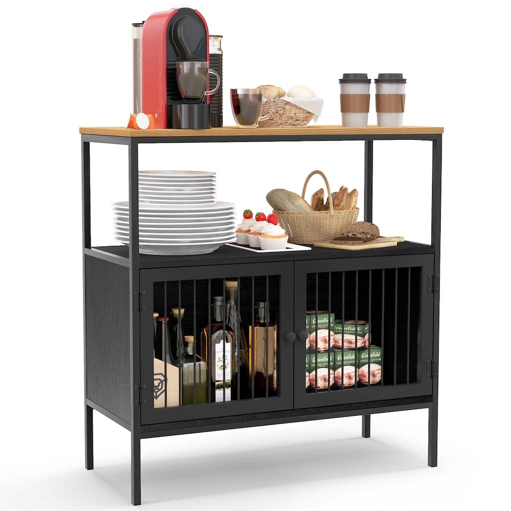 Costway Kitchen Server Buffet Sideboard Storage Cabinet Cupboard with - 31.5'' x 14'' x 35.5'' (L x W x H)