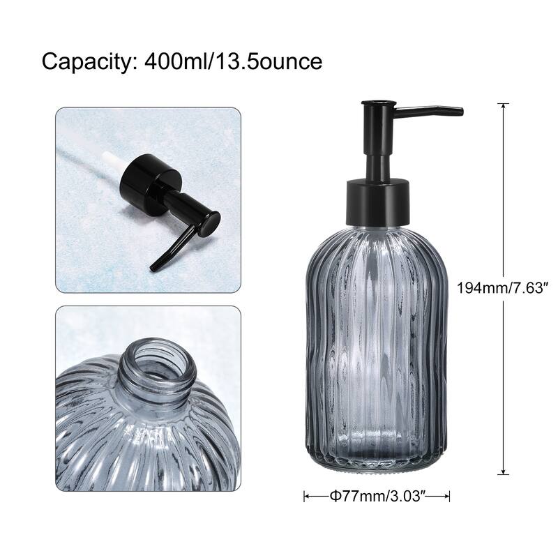 Soap Dispenser - 13.5Oz Glass Dish Hand Soap Dispenser with Black Pump for Kitchen Bathroom - Gray