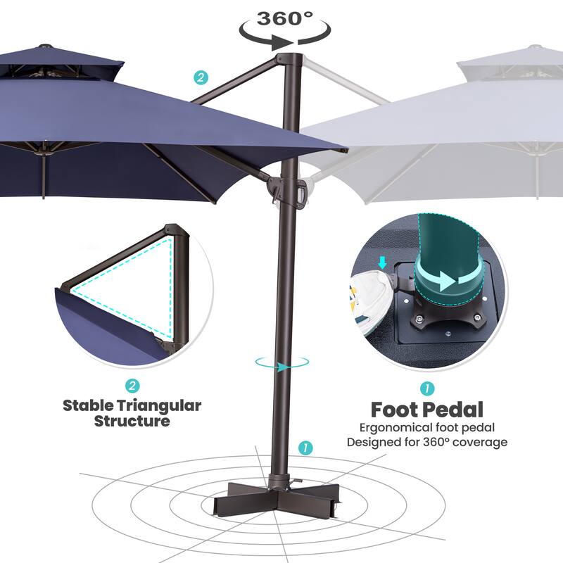 Crestlive Outdoor 13 x 10ft Patio Cantilever Umbrella with Tilt Angles and 360-degree Rotation