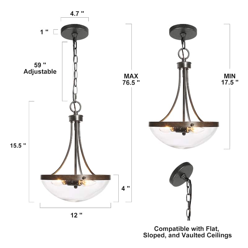 Modern Farmhouse 3-Light Glass Chandelier Island Pendant Lights - D12'' x H75.5''