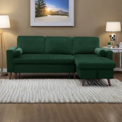 88" Velvet Reversible Sectional Sleeper Sofa with Storage Chaise and Pull-Out Bed