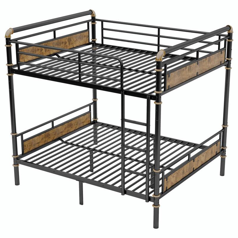 Metal Bunk Bed, Industrial Detachable Bunkbeds with Safety Guard Rails for Teens