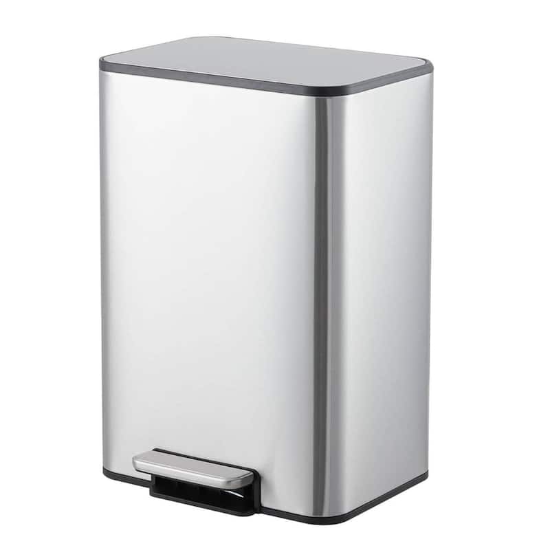15L Soft-Close Lid Compact Stainless Steel Trash Can for Kitchen, Bathroom - Silver