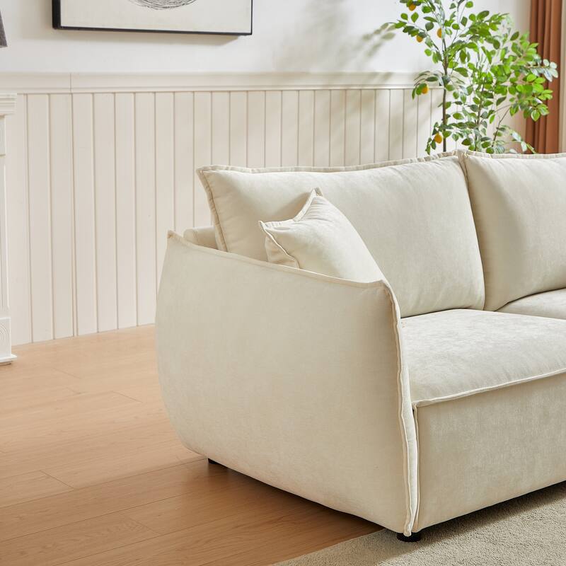 Linen 6-Seat Modular Sofa Set with 3+3 Seater Combo and Wooden Frame & 4 Pillows