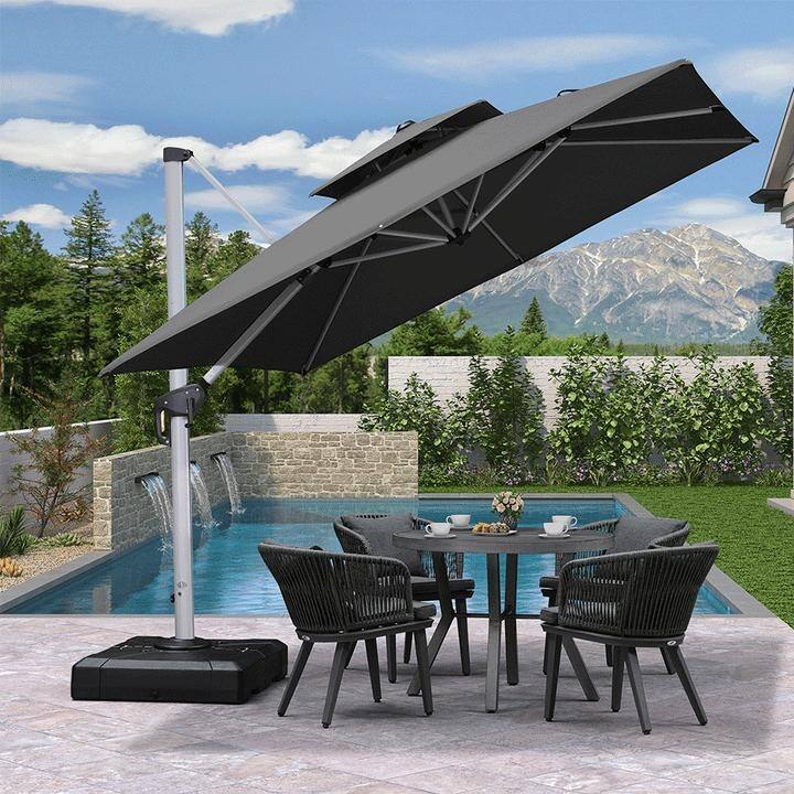 PURPLE LEAF Double Top Deluxe Square Patio Cantilever Umbrella 360 Degree Rotation 9ft/10ft/11ft/12ft Outdoor Classic Umbrella