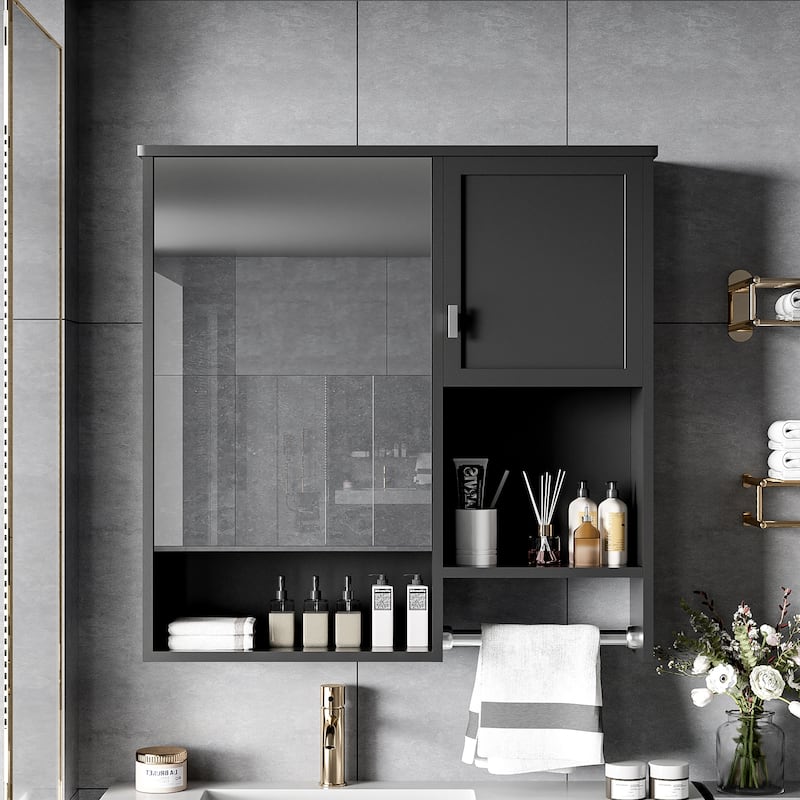 29'' x 28'' Modern Wall Mounted Bathroom Medicine Cabinet, Over the Toilet Space Saver Cabinet with Towels Bar