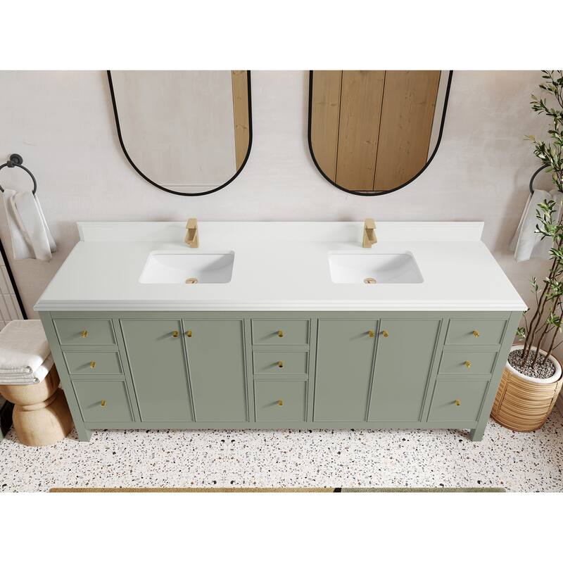 Willow Collections 84 in. W x 22 in. D Chicago Double Bowl Sink Bathroom Vanity with Countertop - 1.5”White Quartz - Evergreen