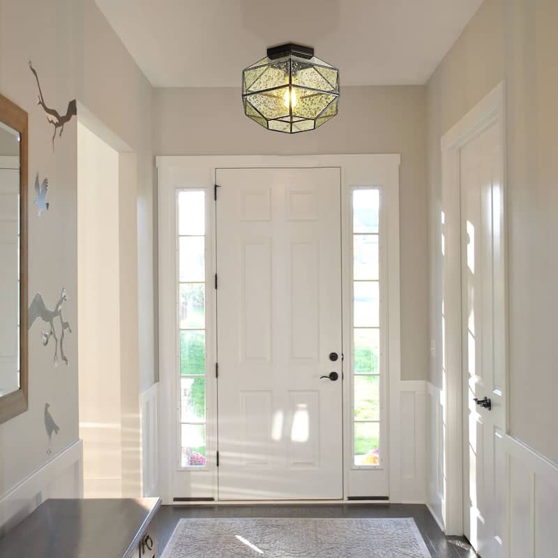 Bee 12.5" 1-Light Vintage Farmhouse Iron/Glass LED Flush Mount, Oil Rubbed Bronze by JONATHAN Y - 1 Light