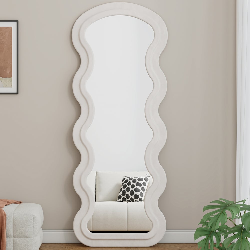 Flannel Full Length Wave Floor Mirror With Stand For Bedroom Living Room Hanging Or Against The Wall