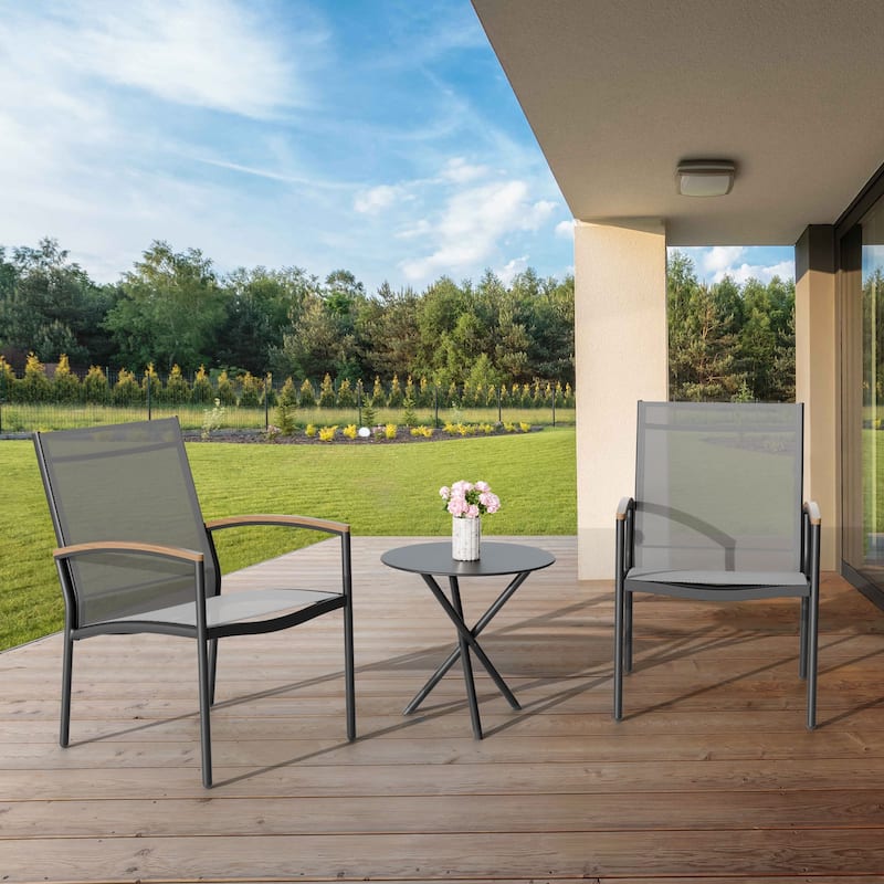 3-Piece Outdoor Bistro Set with Textilene Fabric – All-Weather Patio Conversation Set for Garden, Balcony & Poolside - N/A - LightGrey