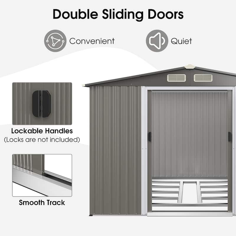Costway 8'x6' Outdoor Storage Shed Galvanized Steel Tool House - 102'' x 81.6'' x 72'' (L X W X H)