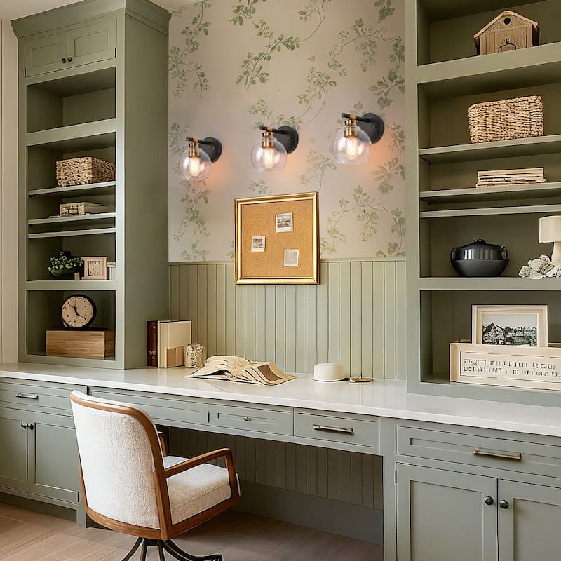 Iain Modern Black Gold 1-Light Seeded Glass Wall Sconce Bathroom Vanity Light