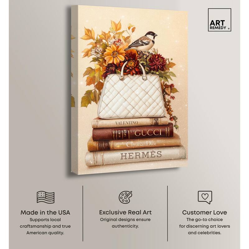Little Bird Fall Flowers Glam Canvas by Art Remedy, Gallery Wrapped