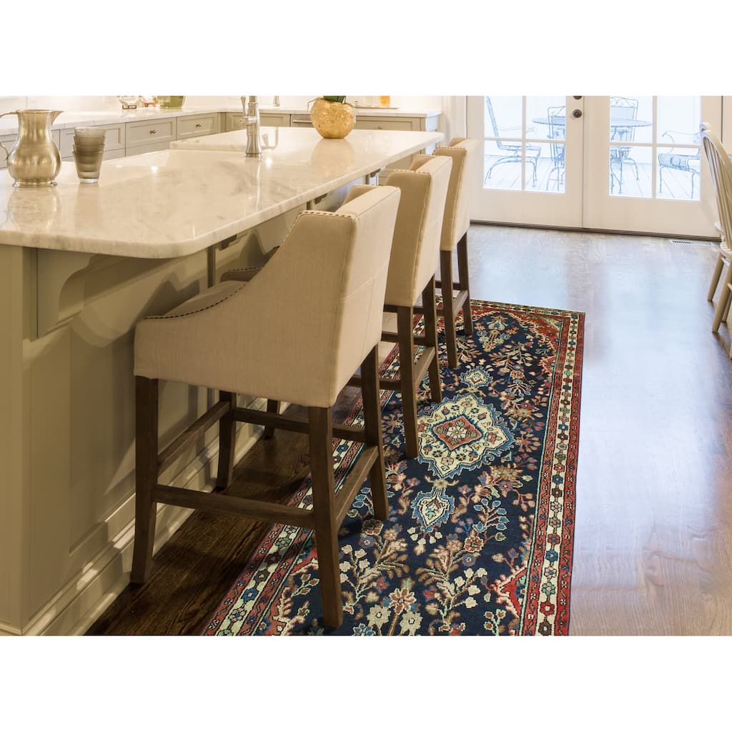 Fine Vintage Distressed Ketifa Navy/Ivory Runner - 3'5" x 9'8"