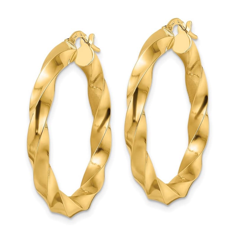 Curata 14k Yellow Gold Polished Twisted 34.6x4mm Round Hoop Earring