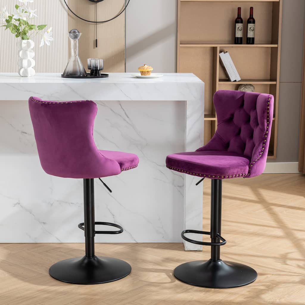 Velvet Upholstered Counter Height Wingback Barstools, Set of 2