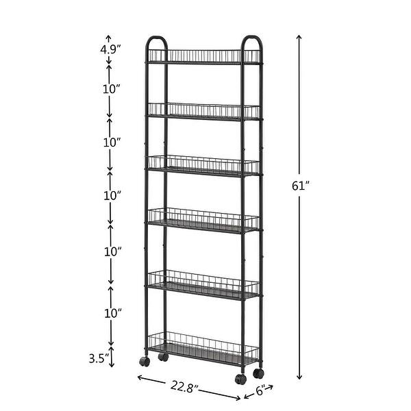6Tier Rolling Metal Cart with 6 Baskets,Kitchen Utility Cart Bed