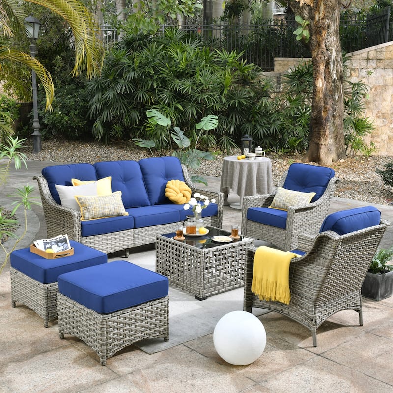 OVIOS 6 Pieces Outdoor Wicker Set With Solar-Powered Table