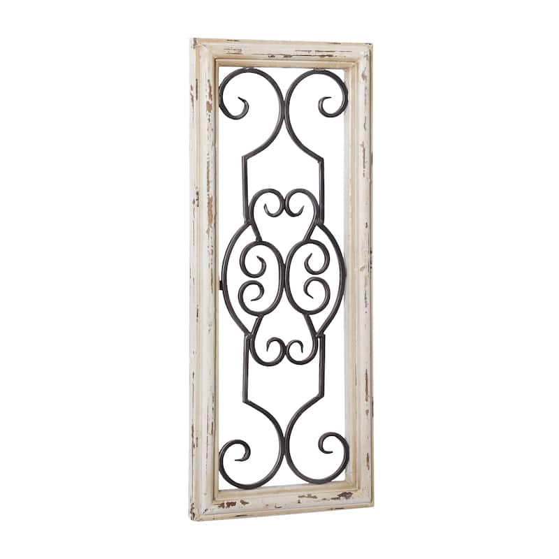 Wood Scroll Small Panel Home Wall Decor with Black Metal Scrollwork - White - Roche River Decor