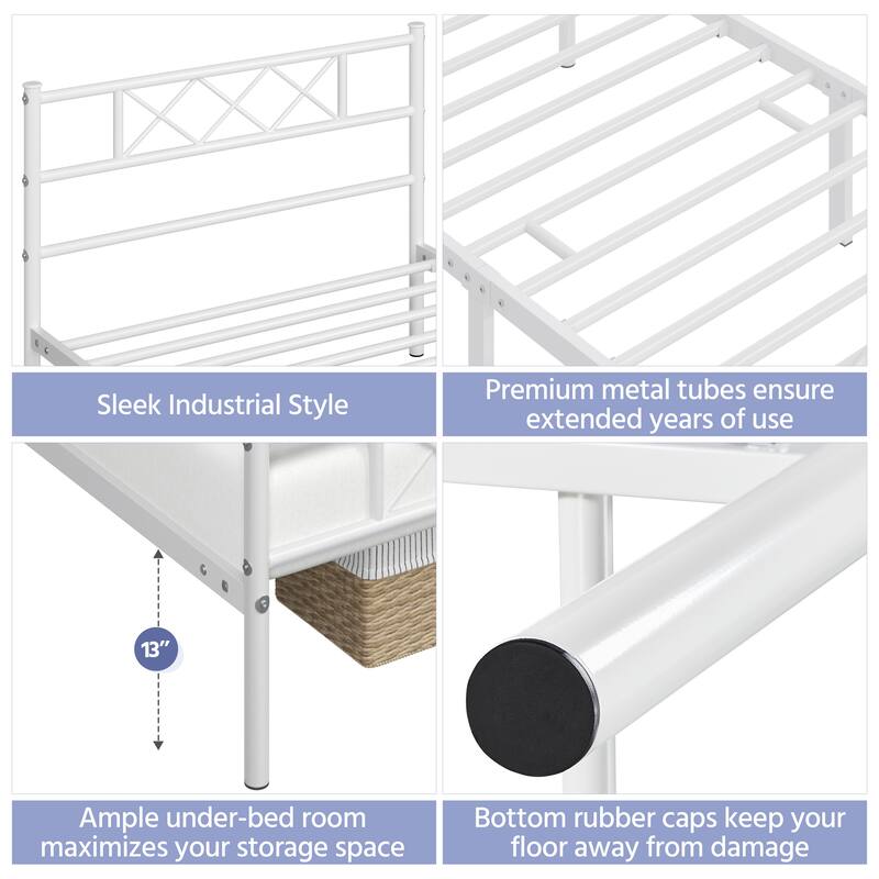 Yaheetech Metal Bed Frame Mattress Foundation with Slatted Bed Base, White