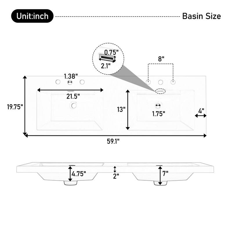 60" Bathroom Vanity-Classic-Wood Legs-Resin Double Sinks with Soft-Close Drawers & Doors.