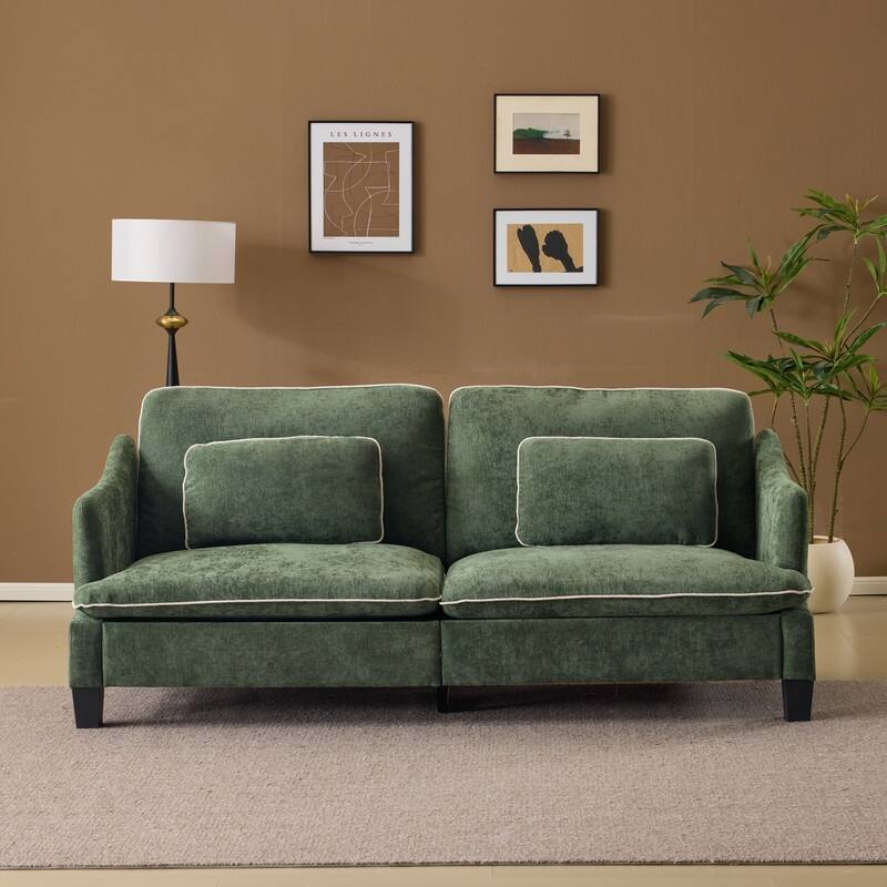 Transitional Loveseat Piped T-Cushions & Linen Blend - Green