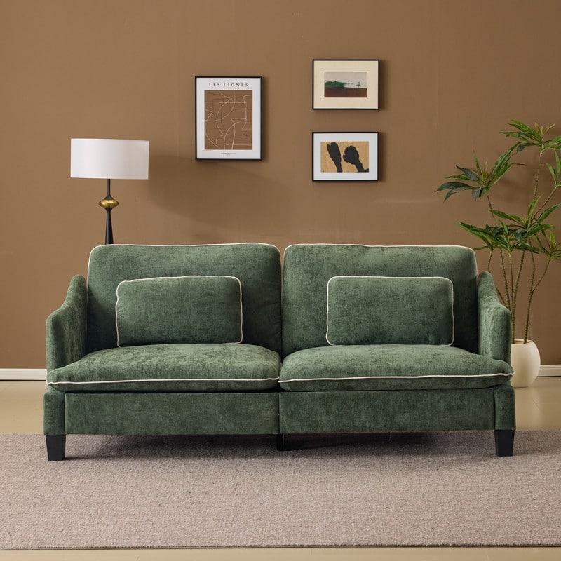 Transitional Loveseat Piped T-Cushions & Linen Blend