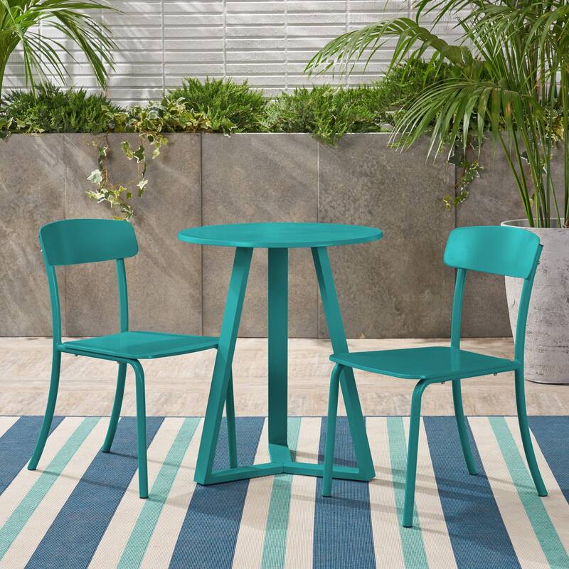 3-Piece Matte Outdoor Bistro Set, Powder-Coated Iron Table and Chairs for Patio or Balcony Dining