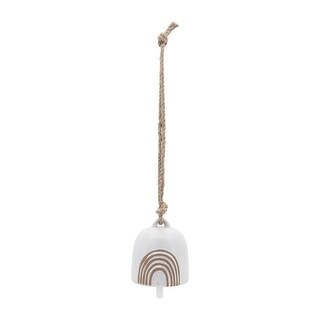 Ceramic 4" Hanging Bell Rainbow, White, beige 4.0"H