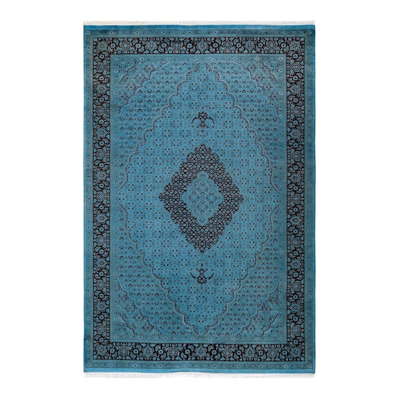 Overton Hand Knotted Wool Vintage Inspired Modern Contemporary Overdyed Blue Area Rug - 6' 2" x 9' 3"