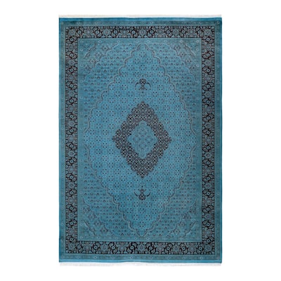 Overton Hand Knotted Wool Vintage Inspired Modern Contemporary Overdyed Blue Area Rug - 6' 2" x 9' 3"