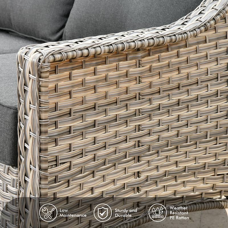 OVIOS 5 Pieces Outdoor Wicker Swivel Chair Set With Solar-Powered Table
